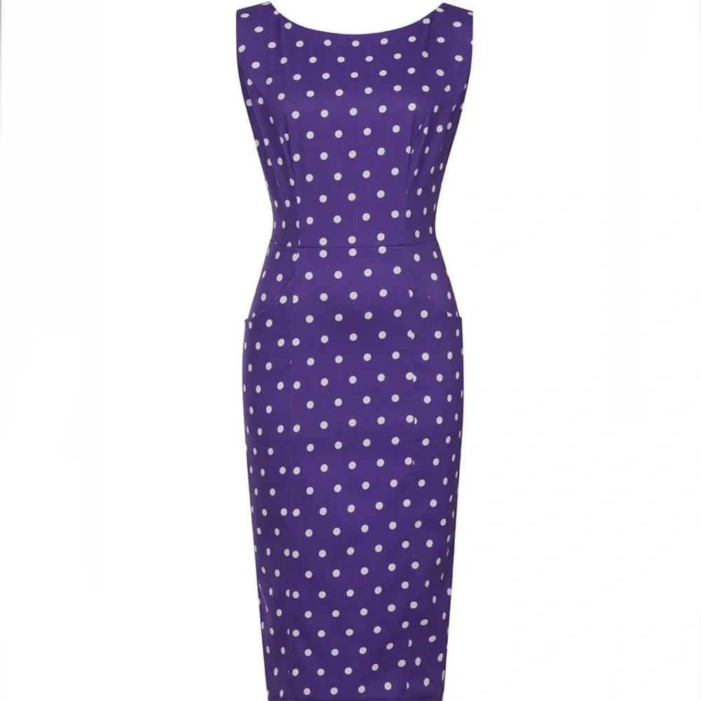 Collectif Mainline Hepburn Pretty Polka Dot Pencil Dress - Picture 3 of 8